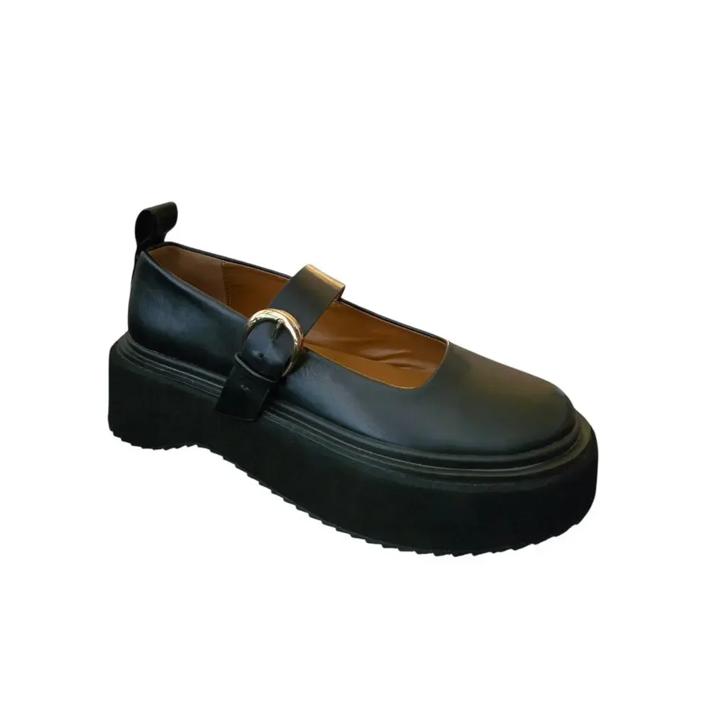Edgy Dark Academia Chunky Platform Mary Jane Black 37/7 Buckle Soft Goth Zara